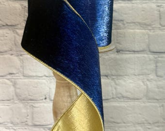 Royal Blue Velvet Backed W/ Gold, Wired Ribbon, 4