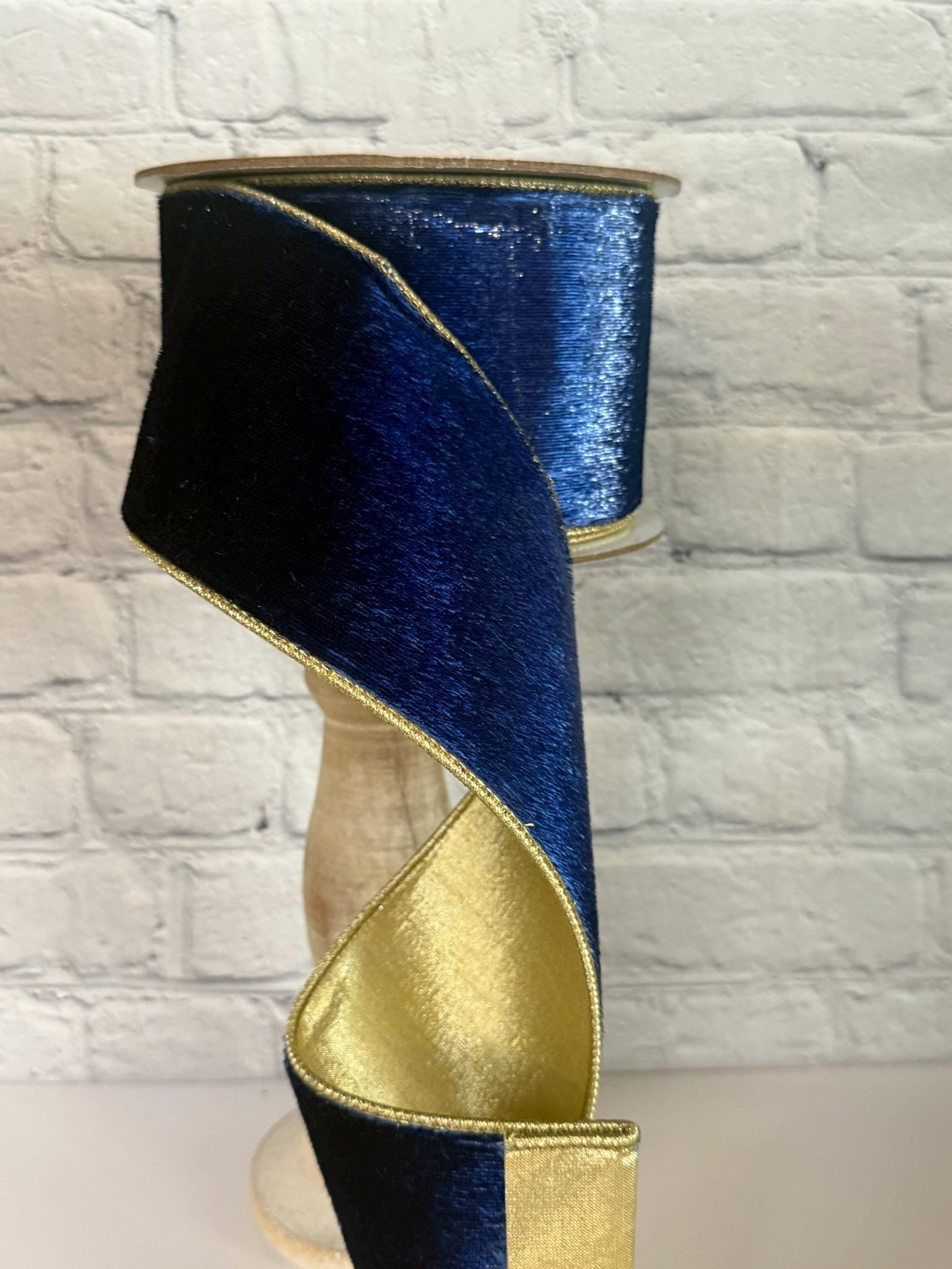 Royal Blue Velvet Backed W/ Gold, Wired Ribbon, 4