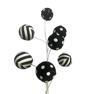 Black and White Ball Spray with Stripes and Polka Dots for Wreaths, Centerpieces, Swags, Garlands, Christmas Trees, 85641BKWT