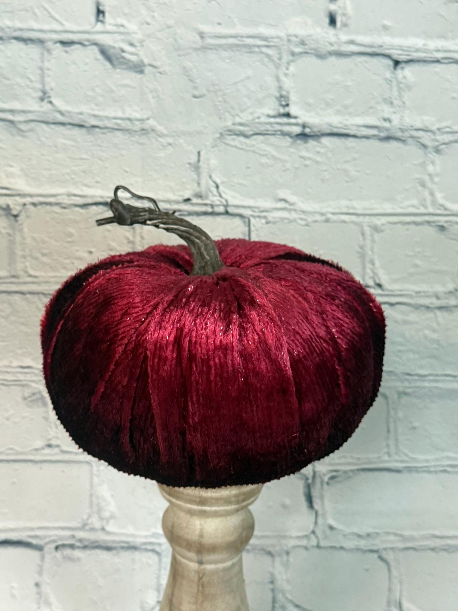 Pumpkin Burgundy Velvet 5" high 7" Dia, Fall, Halloween, Thanksgiving