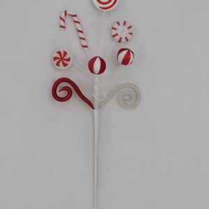 Red and White Glittered Candy Ball Spray, Christmas Spray for Wreaths, Centerpieces, Swags, Garlands, Christmas Trees 63242