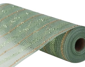 Sage and Champagne Poly Faux Jute Metallic Mesh 10.25" X 10 Yards, RY8020R7