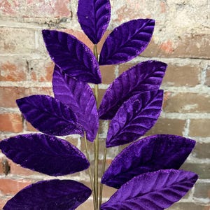 Purple Velvet Magnolia Leaf Spray 25&quot;, Mardi Gras for Wreaths, Centerpieces, Swags, Garlands and Christmas Trees, 85361DKPU