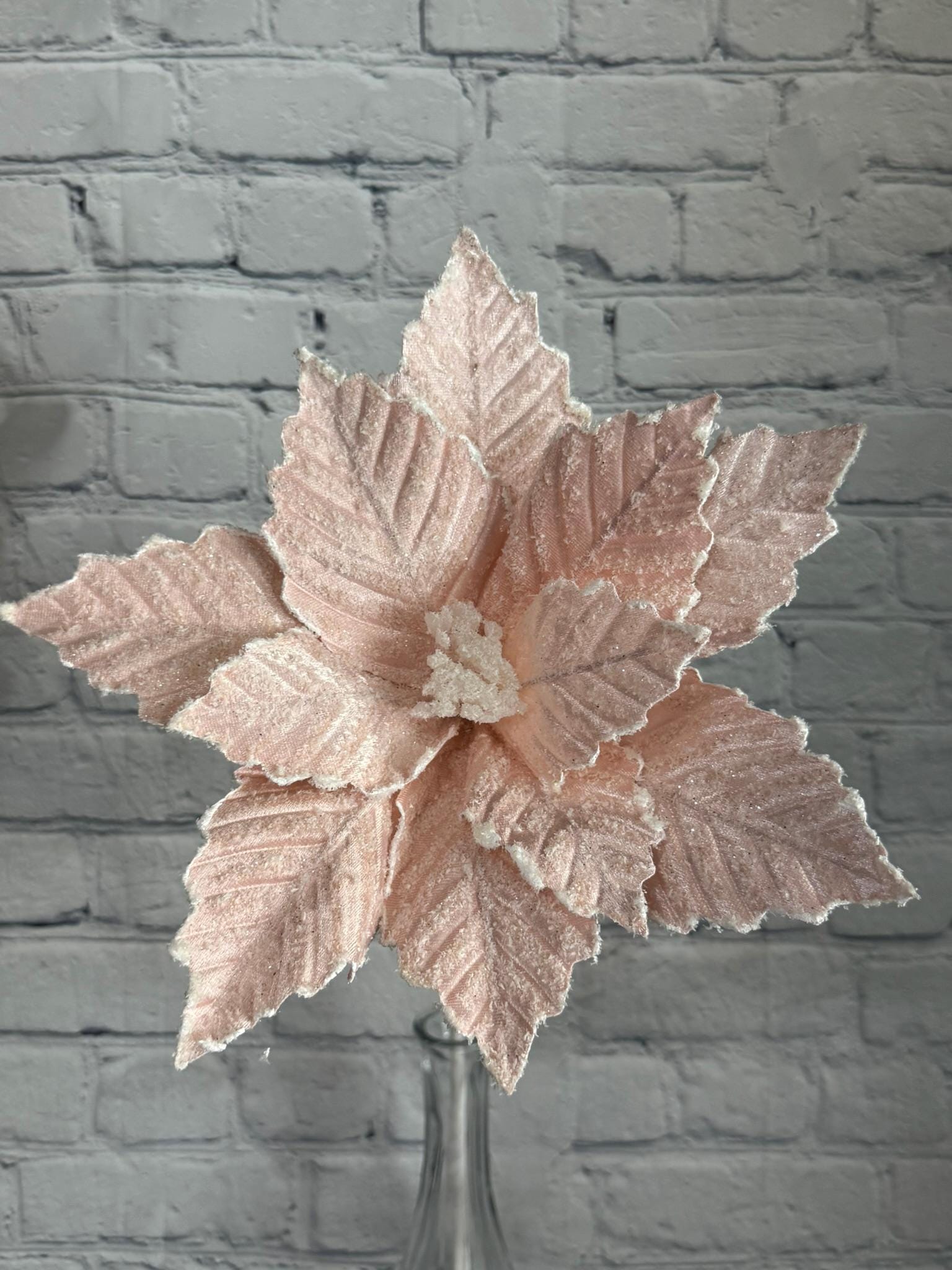 Pink Glitter Velvet Snow Edge Poinsettia Stem 24" Winter Spray for ...