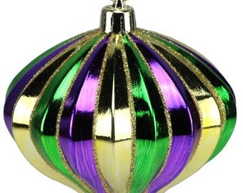 Mardi Gras Ribbed Onion Ornament 4", Accent for Wreaths, Wreath Embellishment Supplies, Mardi Gras Tree HG1084