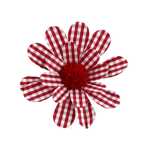 Gingham Red and White Sunflower, Red and White Gingham Daisy, Country Farmhouse Floral, Summer Flower Spray. Patriotic or Picnic Décor