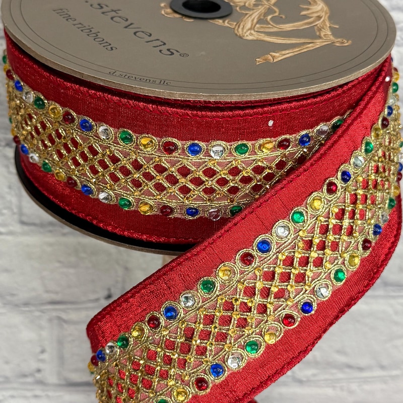 Jewled Ribbon Red Green Jeweled Ribbon - Etsy