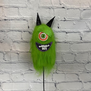 Furry Lime Green One-Eyed Monster Spray –  Halloween Wreath Attachment | Fun Monster Pick for Halloween Decor 57303GN