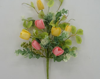 Multi Colored Tulip Bush 18”, Summer or Spring Floral, Wreath Embellishment Supply, Floral Supply, Wedding Bouquets 63915