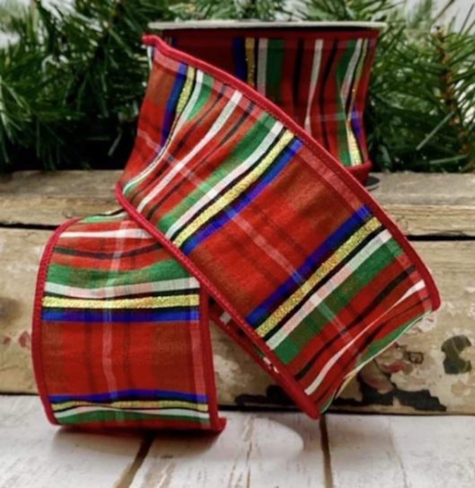 Nutcrakrt Ribbon Nutcracker Plaid Ribbon Red Blue Gold, 2.5