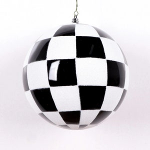 Ornament, Black and white Checker Ornament 5" Shatterproof Christmas , Halloween Ornament, Wreath Attachment CX309-92