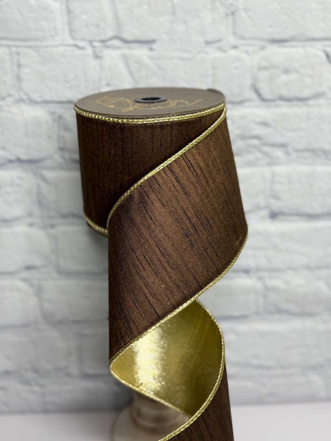 Slub Ribbon Walnut Slub Dupion Ribbon With Gold Back – 4