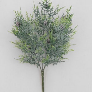 Iced Cedar Bush with Pinecones 19” x 5, Mix Greenery Bush Vase Filler, Winter Stem Wreath Embellishment Supply, Floral Supply, 83228