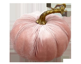 Rose Pink Velvet Pumpkin 5" High X 7" DIA, Fall or Thanksgiving Decroations