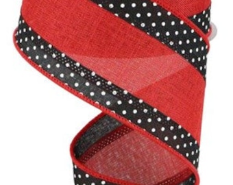 Red and Black w/White Polka Dots 3-In-1 Royal Burlap Wired Ribbon, 2.5" X 10 Yards RGA853224