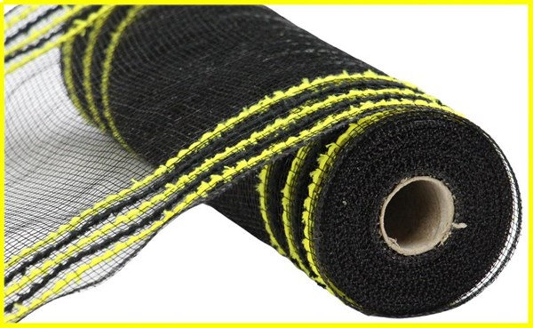 Bordered Mesh Black With Yellow and Black Drift Poly Wide Border Mesh 10.25
