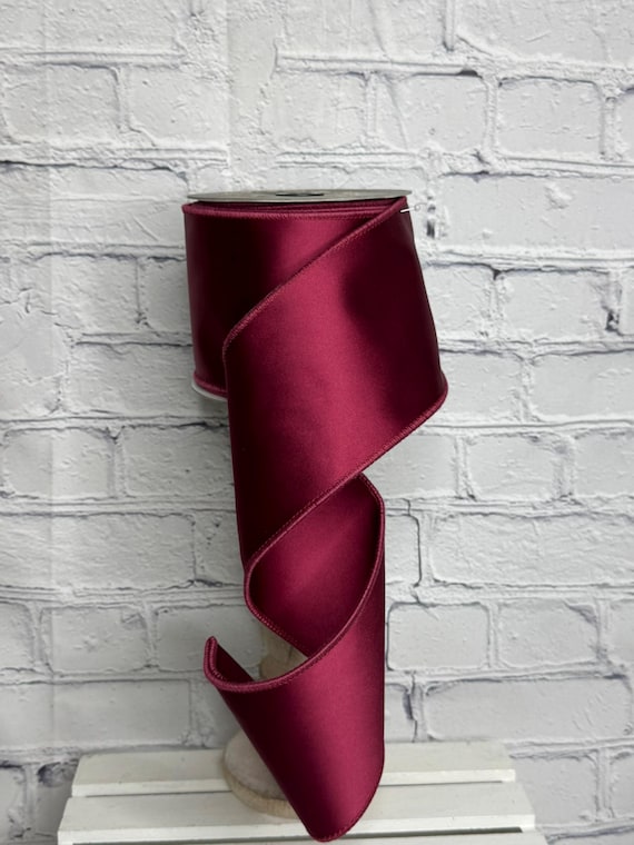 Burgundy Satin Fused Wired Ribbon – 4" x 10 Yards | John Mark Enterprises | Luxury Holiday & Everyday Decor