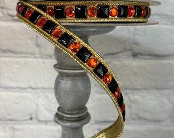 Black and Orange Halloween Jewel Ribbon .75" x 5yd Farrisilk Wired Ribbon, RK757-54