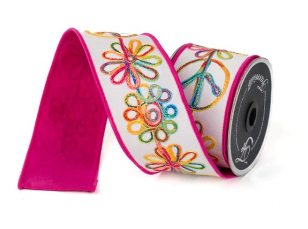 Hot Pink Whimsy Hippie Ribbon 2.5” X 10 Yards, Hippie Ribbon, Peace ...