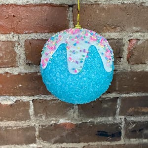 Blue Ornament, SMALL IMPERFECTIONS Sprinkles and Dipped Ball , 5&quot;, Candy Christmas, Pink Christmas, Swags, Garlands, Christmas Trees