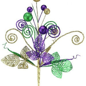 Glitter Ball Coil Tube Leaf 16" Inch pick, Mardi Gras Floral Accents for Wreaths, Wreath Embellishment Supplies, HG3083