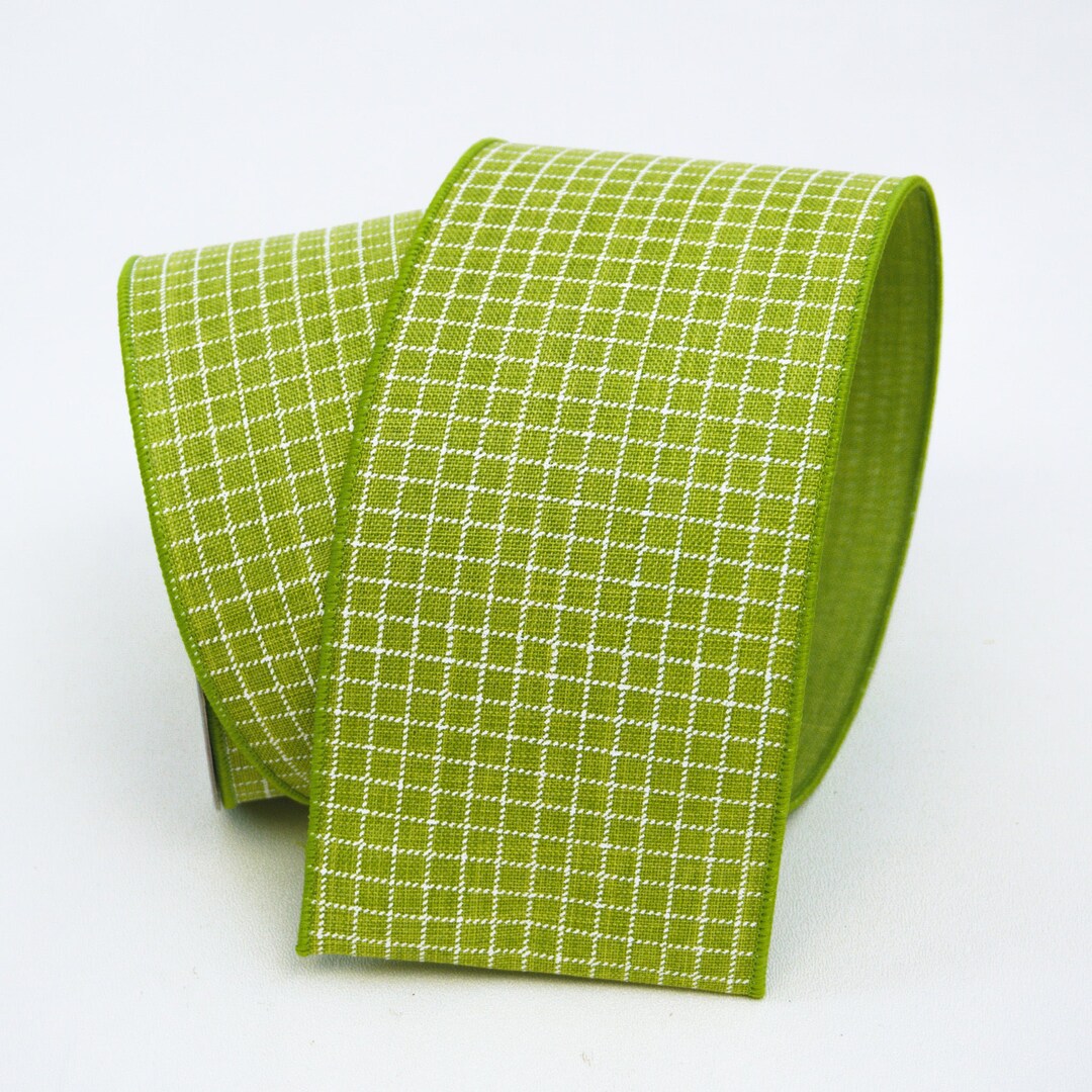 Lime Spring Gingham Wired Ribbon, 2.5