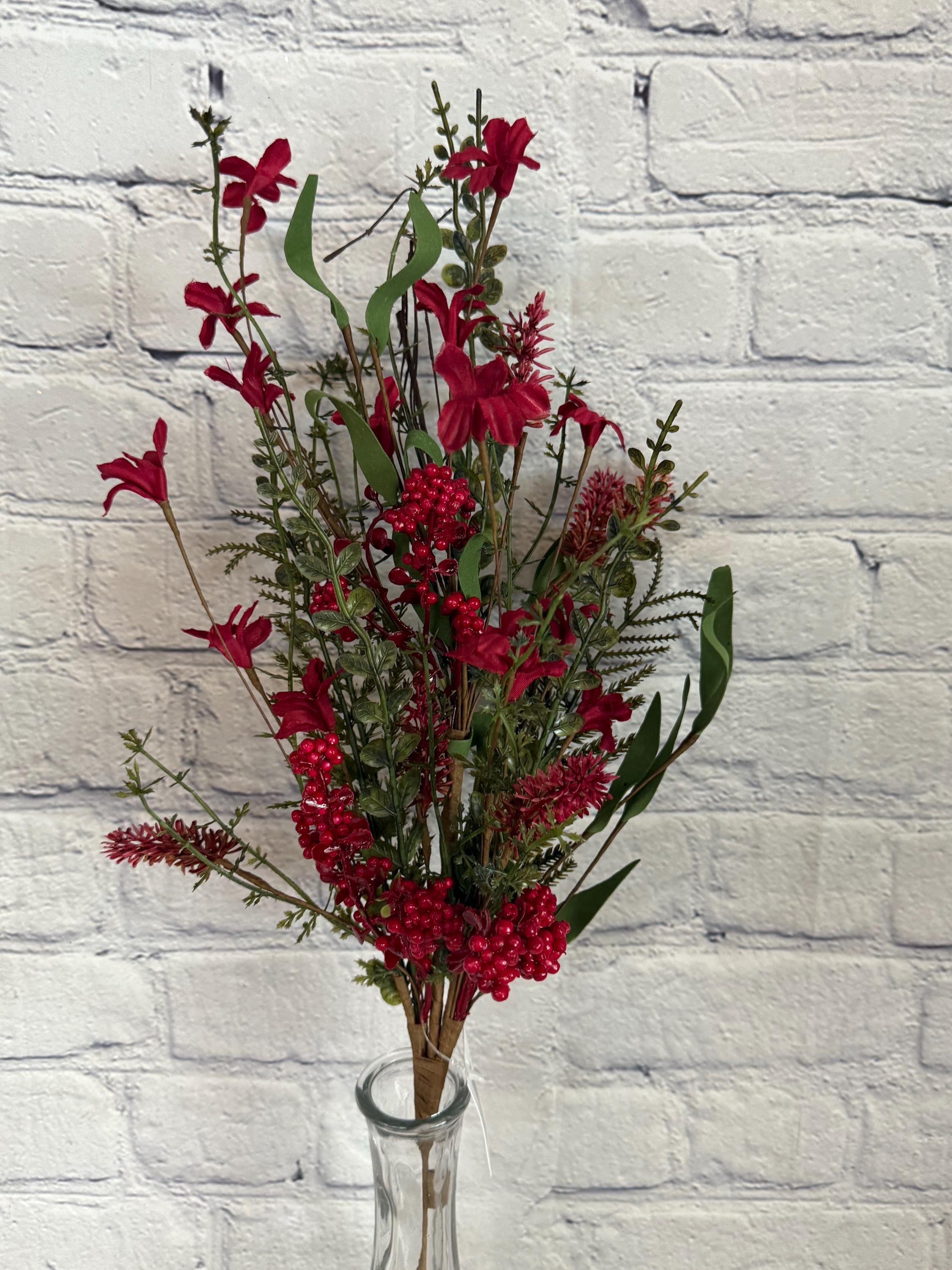 Christmas Mixed Red and Green Spray With Berries, Twigs and