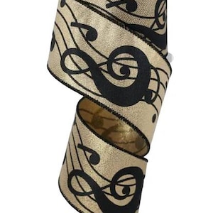 Bold Music Notes Ribbon – Metallic Gold with Black Notes, 2.5" x 10yd RGE174208