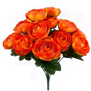 Orange Ranunculus  Bush X 12, 20"L, Wreath Supplies, Floral and Garden Wreath Embellishments, Orange Wedding Bouquet