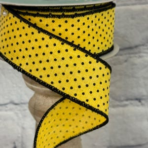 Ruban filaire royal jaune soleil à pois en relief noir, 1,5 po. x 10 yards, ruban pour couronnes, travaux manuels ou motifs floraux RG01685N6