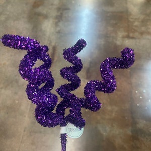 Curly Purple Glitter Pick 20”,  Floral Decor, Mardi Gras, Halloween Wreath Embellishment MTX70402