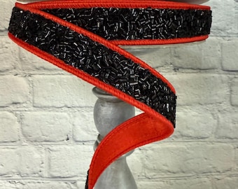 Black & Orange Creepy Farrisilk Wired Ribbon, 1" x 10 yd, Halloween Ribbon HR036-87