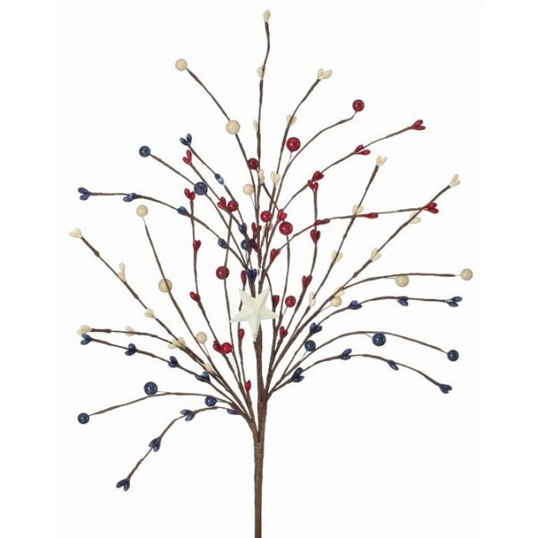 Red White and Blue PIP Berry and Star Pick 24”, July 4th Wreath Embellishment Supply, Floral Supply, Bouquets, MT22196