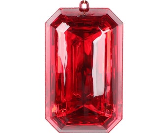 Gem Ornament Red Acrylic Emerald Cut Precious 8&quot;, Red Ornament, Shatterproof Christmas Ornament, Wreath Attachment or Supplies