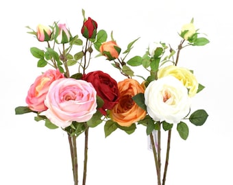 Cabbage Rose with bud 24”, Farmhouse Country Floral, Wreath Embellishment Supply, Wedding Bouquets 257070