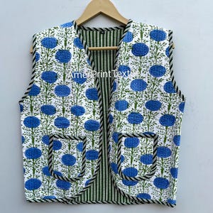 Floral Block Printed Waist Coat Cotton Jacket Quilted Short Jacket Handmade Fabric Jacket Gifts For Her Short Jacket Coat