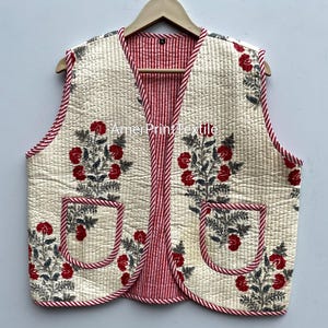 Mughal Boota Hand Block Cotton Jacket | Floral Quilted Waistcoat | Handmade Boho Short Coat | Unisex Cotton Vest | Ethnic Festival Wear