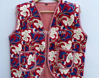 Chaleco de algodón con estampado de bloques hecho a mano / Chaqueta acolchada estilo boho