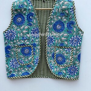 Floral Block Printed Waist Coat Cotton Jacket Quilted Short Jacket Handmade Fabric Jacket Gifts For Her Short Jacket Coat
