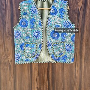 Floral Block Printed Waist Coat Cotton Jacket Quilted Short Jacket Handmade Fabric Jacket Gifts For Her Short Jacket Coat