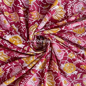Indian Hand Block Print Soft Fabric Cloth By The yard, 100 % Pure Cotton Voile Fabric For Dress Making ,Sewing, Crafting, Upholstery