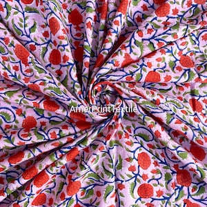 100 % Pure Cotton Voile Fabric For Dress Making ,Hand Block Print Soft Fabric Cloth By The Yard ,Sewing, Crafting, Upholstery