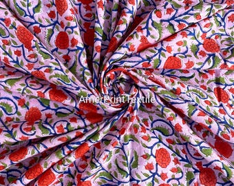 100% Organic Cotton Voile Fabric, Hand Block Print, By The Yard, Dressmaking, Sewing, Crafting