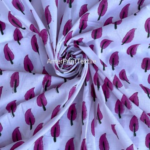 Beautiful Pink Leaf Block Printed Cotton Fabric Dress Making Fabric Sewing Fabric Fashion & Apparel