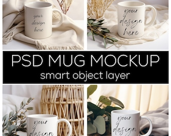 Boho Coffee Cup Mockup Bundle: PSD Mug Mockups (Digital Download)