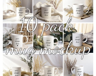 Boho Mug Mockup Bundle: Styled Coffee Cup Photo Template (Digital Download)