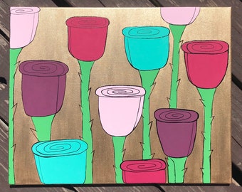 Vintage Look Acrylic Paint and Alcohol Ink on 16x20 inch Canvas "Sweet Treats"