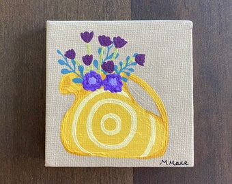 Magnet with Painting of Purple Bouquet in Yellow Vase