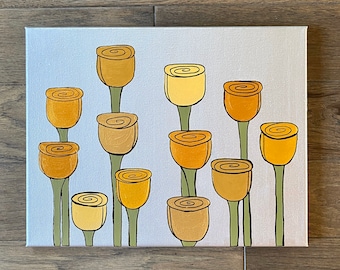 Retro Abstract Roses in Acrylic Paint and Alcohol ink on 11x14 inch Canvas “Standing Ovation”