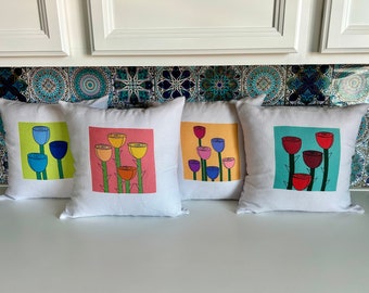 Set of Four Floral Pillow Covers 16x16 inch